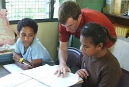 Volunteer Fiji A professional speech therapist volunteering in Fiji helps students struggling with language difficulties.