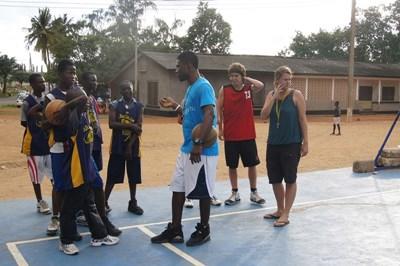 Volunteer Ghana Basketball volunteers coach local children during a sports lesson in Ghana.