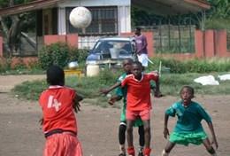 Volunteer Ghana A group of young boys in Ghana play a football match together using the skills taught to them by one of our volunteers.